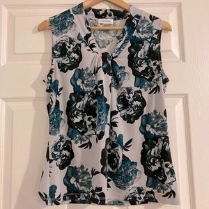 Calvin Klein Light Gray and Green Floral Top